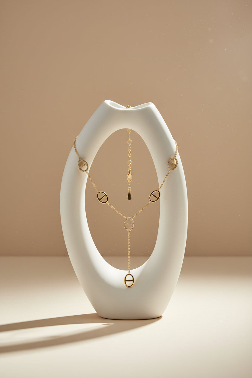 Gold charm necklace women trendy jewelry close up
