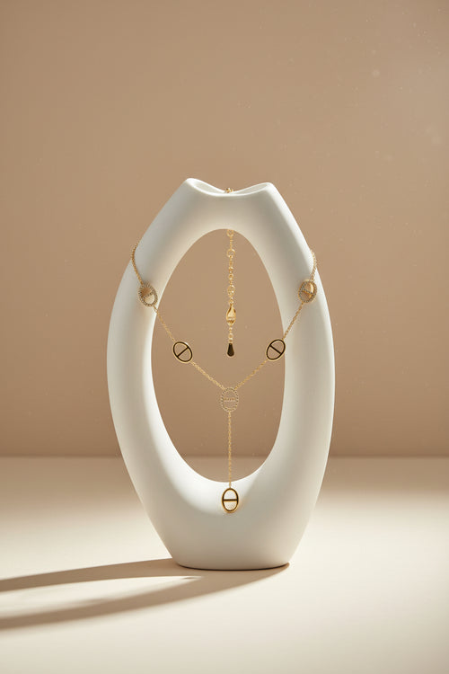 Gold charm necklace women trendy jewelry close up