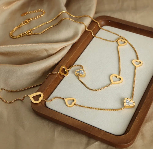 Long Heart Station Necklace